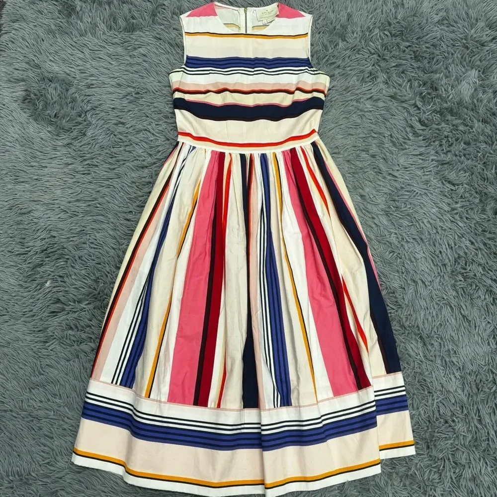 Kate Spade Striped Multicolor Sleeveless Dress Fit n Flare Size 00